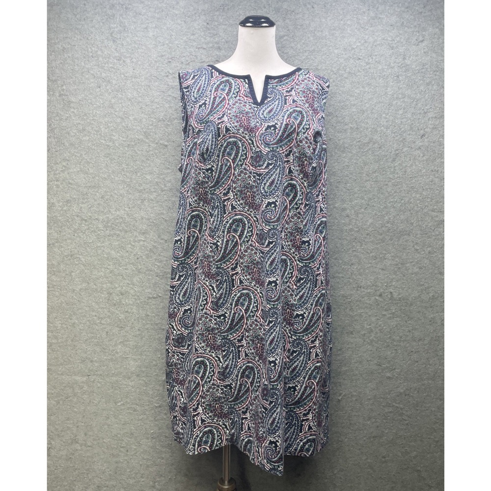 Talbots Womens 22W Plus Navy Red Paisley Cotton Stretch Sheath Dress Sleeveless - Picture 8 of 8
